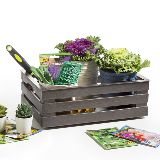 Tina 3 – dekorativ kasse i trælook - taupe/gråbrun - 41 cm - Green Rebels