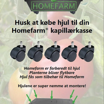 Hjul til Homefarm® 3 kapillærkasse (sæt med 5 hjul) - Green Rebels