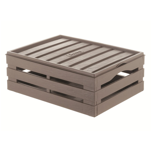 Tina 3 med låg – dekorativ kasse i trælook - Taupe/gråbrun - 41 cm - Green Rebels