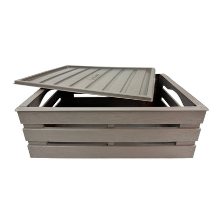 Tina 3 med låg – dekorativ kasse i trælook - Taupe/gråbrun - 41 cm - Green Rebels