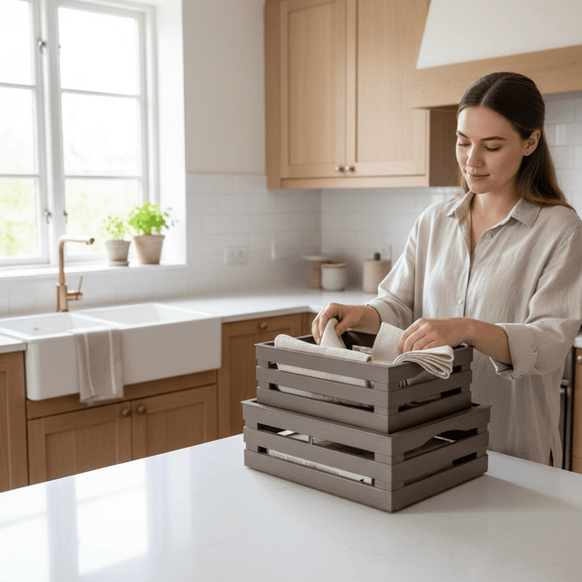 Tina Tris - sæt med 3 opbevaringskasser - brun - Green Rebels